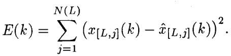 The squared error function E(k), calculated as the sum of squared differences between the network’s output x and the target output x_hat for all output neurons.