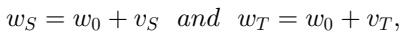 Shared parameter \\(w_0\\) and specific parameters \\(v_S\\), \\(v_T\\) for source and target tasks.