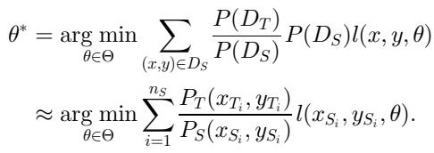 Corrected objective for transductive transfer learning via re-weighting.