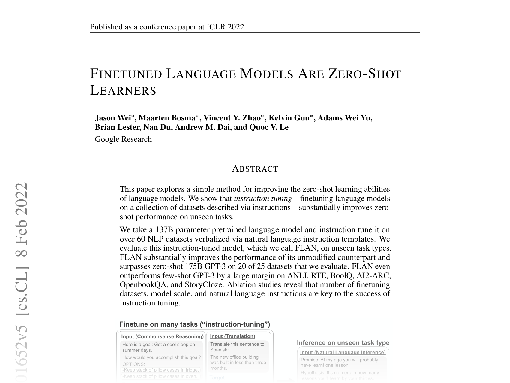 [Finetuned Language Models Are Zero-Shot Learners 🔗](https://arxiv.org/abs/2109.01652)