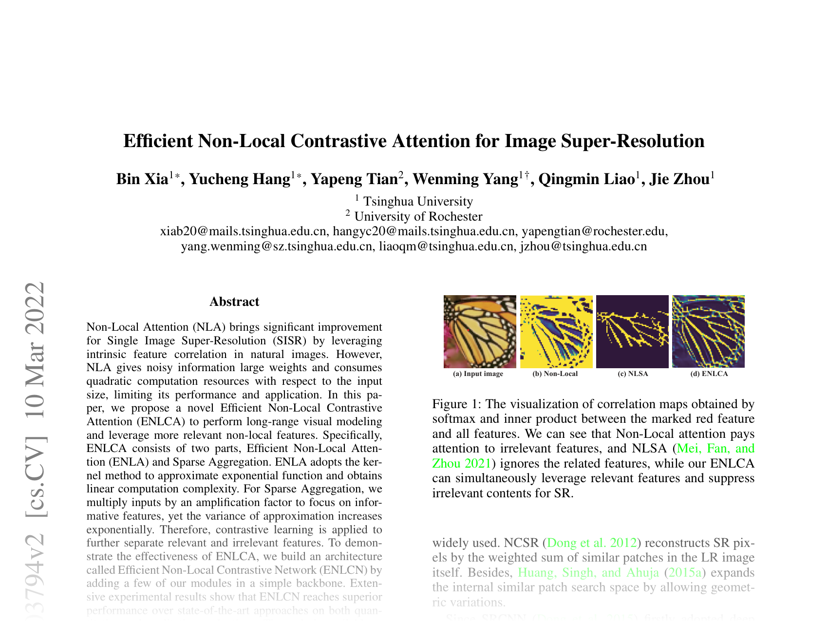 [Efficient Non-Local Contrastive Attention for Image Super-Resolution 🔗](https://arxiv.org/abs/2201.03794)