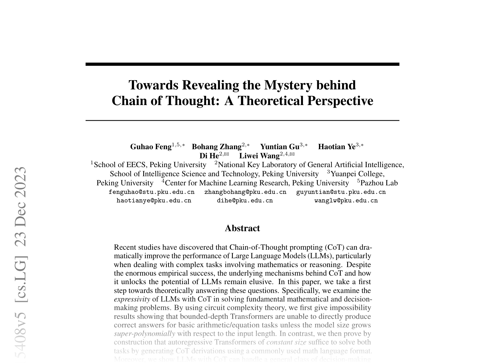 [Towards Revealing the Mystery behind Chain of Thought: A Theoretical Perspective 🔗](https://arxiv.org/abs/2305.15408)